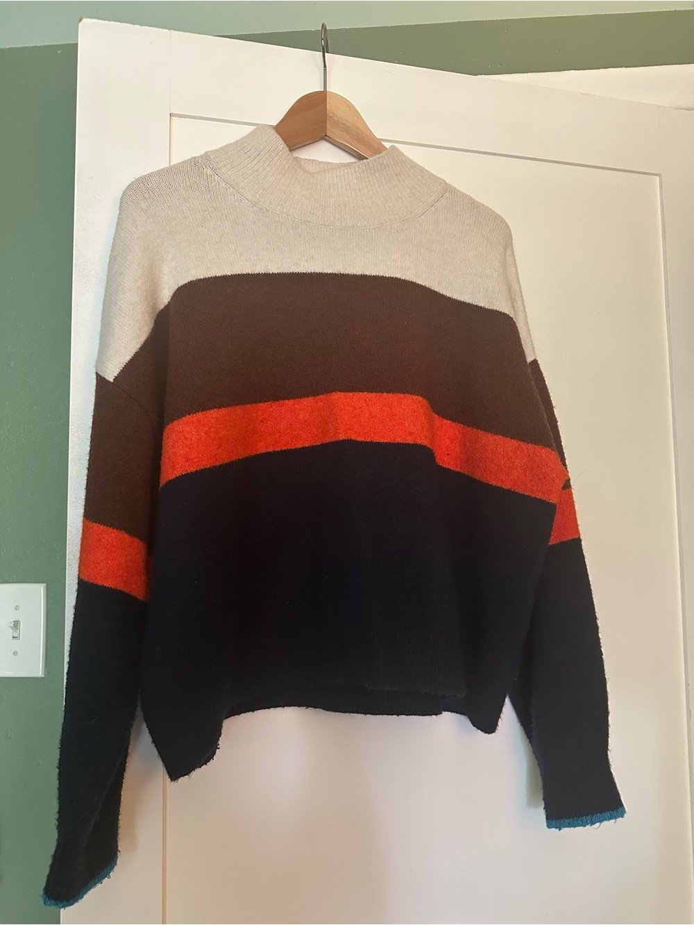 H&M Colorblock Turtleneck Sweater in Cream, Brown, Black & Orange